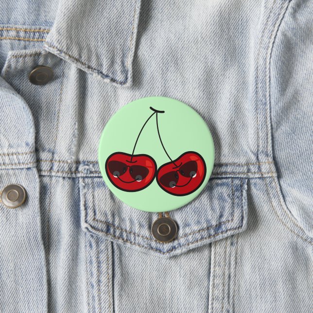 Cartoon Fun & Cool Cheeky Cherries With Sunglasses Button (In Situ)