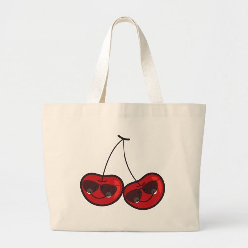 Cartoon Fun  Cool Cheeky Cherries With Sunglasses Large Tote Bag