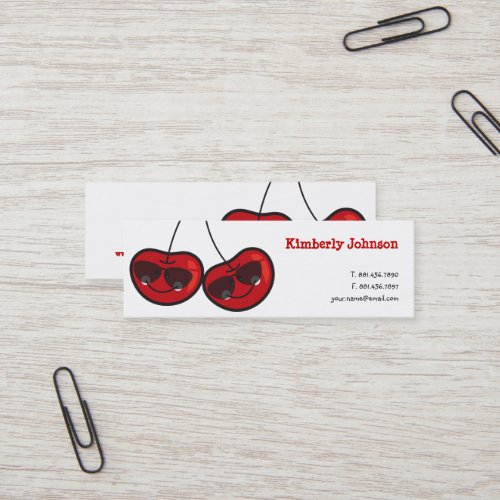 Cartoon Fun  Cool Cheeky Cherries With Sunglasses Mini Business Card