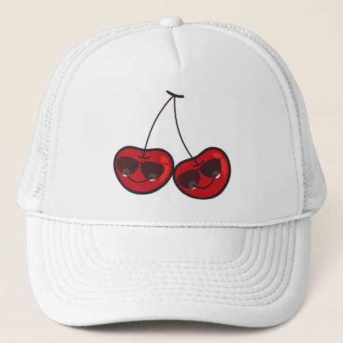 Cartoon Fun  Cool Cheeky Cherries With Sunglasses Trucker Hat