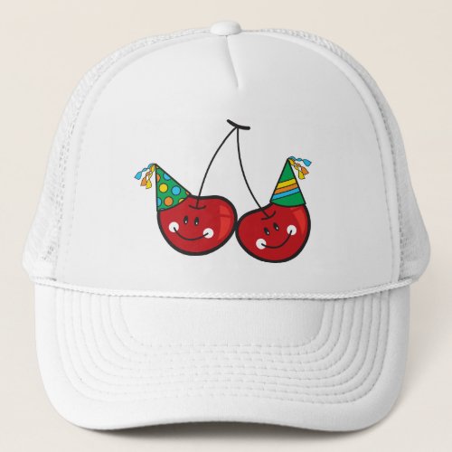 Cartoon Fun  Red Cheeky Cherries With Party Hats