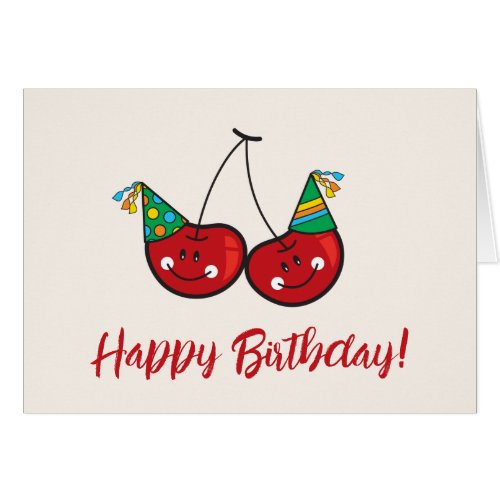 Cartoon Fun  Red Cheeky Cherries With Party Hats