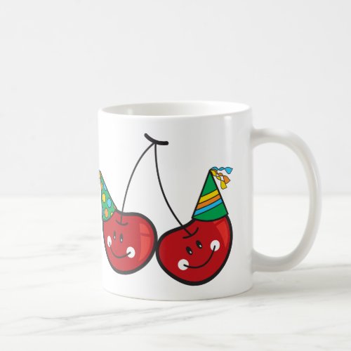Cartoon Fun  Red Cheeky Cherries With Party Hats Coffee Mug