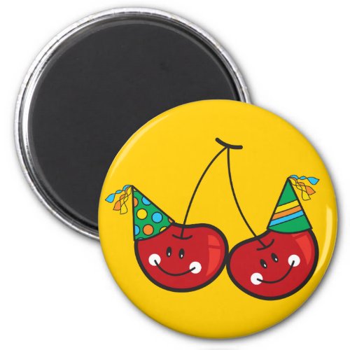 Cartoon Fun  Red Cheeky Cherries With Party Hats Magnet