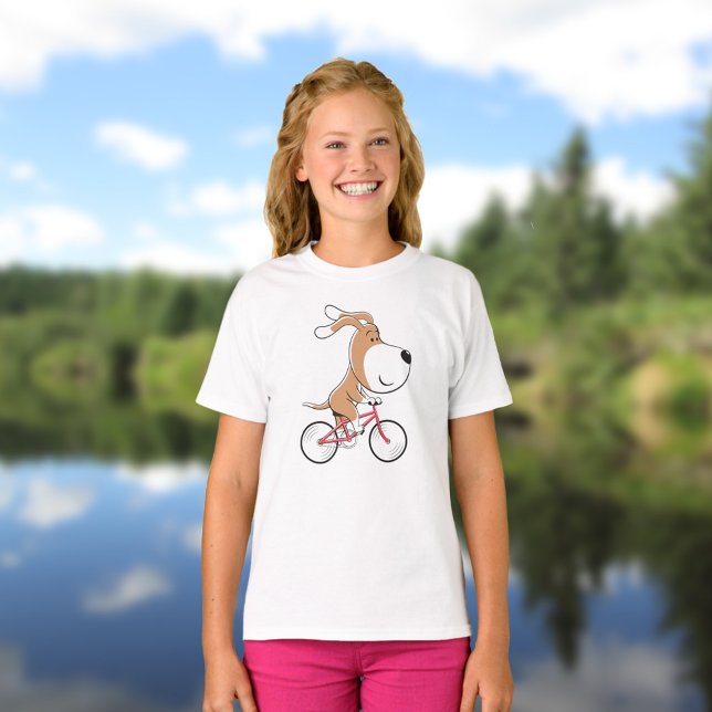 Cartoon Funny Cute Dog Puppy Biking Bicycle T-Shirt (Creator Uploaded)