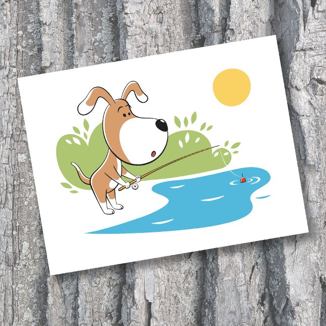 Cartoon Funny Cute Dog Puppy Fishing Postcard (Creator Uploaded)