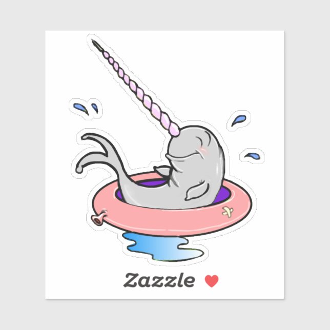 Cartoon Funny Cute Kawaii Narwhal Splashing Sticker (Sheet)