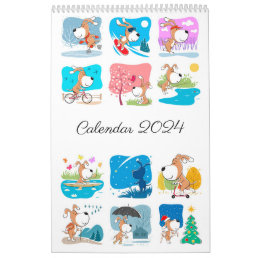 Cartoon Funny Cute Puppy Dog Lover 2024 Calendar