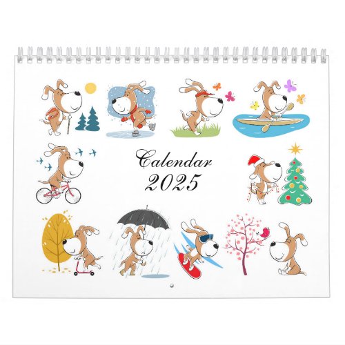 Cartoon Funny Cute Puppy Dog Lover 2025 Calendar