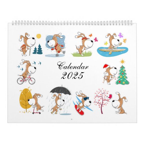 Cartoon Funny Cute Puppy Dog Lover 2025 Calendar