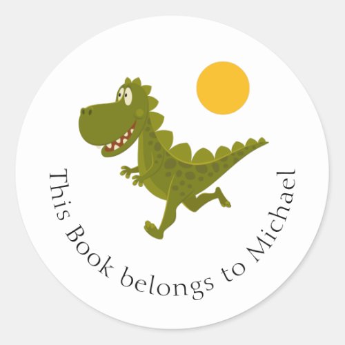 Cartoon Funny Dinosaur Dino Jurassic Sun Bookplate