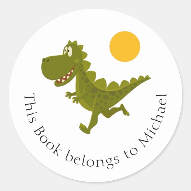 Cartoon Funny Dinosaur Dino Jurassic Sun Bookplate (Front)