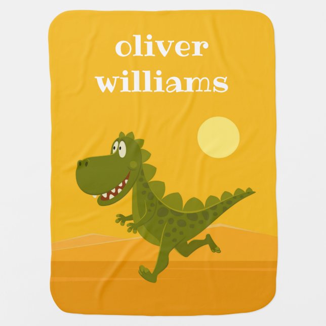 Cartoon Funny Dinosaur Sun Baby Blanket (Front)
