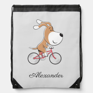 Cartoon Funny Dog Puppy Bike Bicycle Back School Drawstring Bag