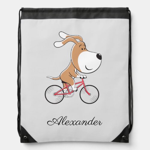 Cartoon Funny Dog Puppy Bike Bicycle Back School  Drawstring Bag