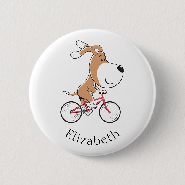 Cartoon Funny Dog Puppy Biking Bicycle Button (Front)