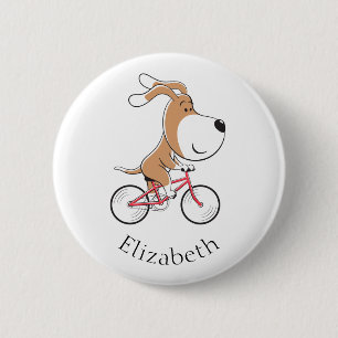 Cartoon Funny Dog Puppy Biking Bicycle Button