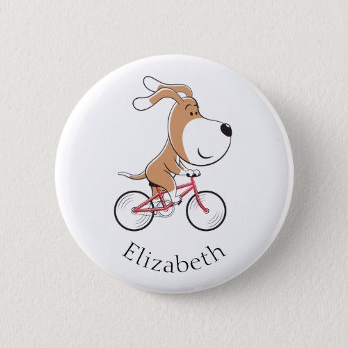 Cartoon Funny Dog Puppy Biking Bicycle Button