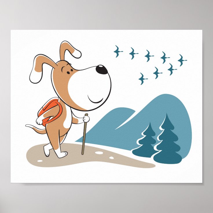 Cartoon Funny Dog Puppy Hiking Woodland Mountains Poster Zazzle