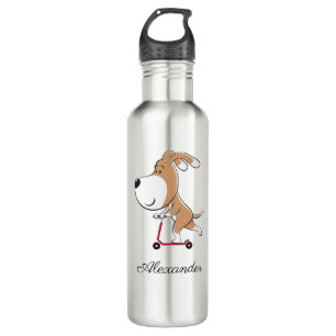 Cartoon Funny Dog Puppy Kick Scooter Back School 5 Stainless Steel Water Bottle