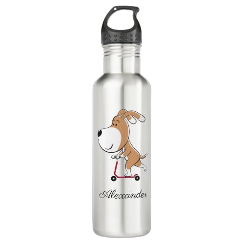 Cartoon Funny Dog Puppy Kick Scooter Back School 5 Stainless Steel Water Bottle