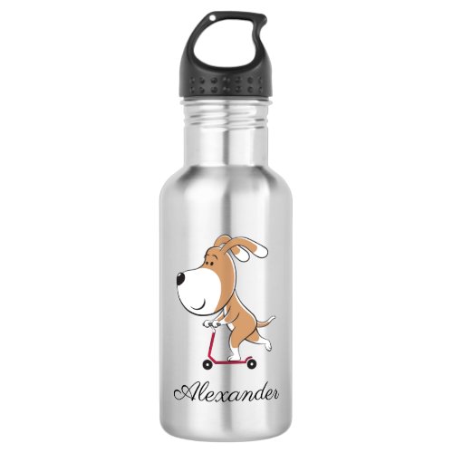 Cartoon Funny Dog Puppy Kick Scooter Back School 5 Stainless Steel Water Bottle