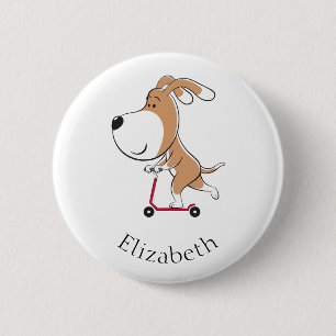 Cartoon Funny Dog Puppy Kick Scooter Button