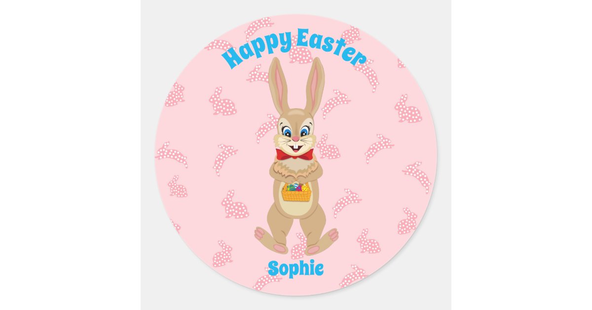 Cartoon Funny Easter Rabbit Bunny Colorful Eggs Classic Round Sticker |  Zazzle