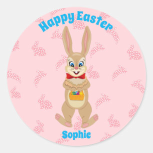 Cartoon Funny Easter Rabbit Bunny Colorful Eggs Classic Round Sticker