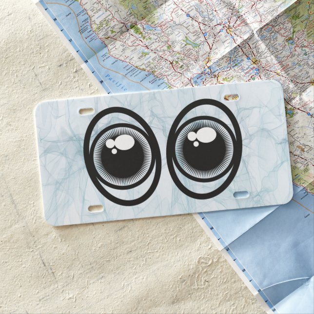 Cartoon Funny Eyes in Smokey Background Texture License Plate (In Situ)