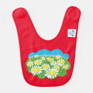 Cartoon funny girl in the meadow and flowers  baby bib
