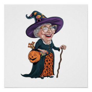 Cartoon Funny Grandma and Halloween(2) Poster