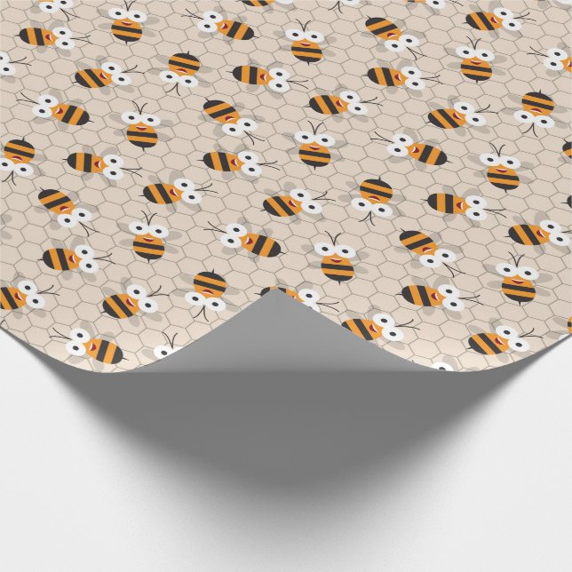 Cartoon Funny Honey Bee Honeycomb Pattern Wrapping Paper (Corner)