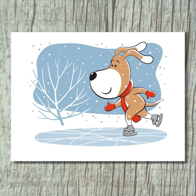 Cartoon Funny Ice Figure Skating Dog Puppy  Postcard (Creator Uploaded)