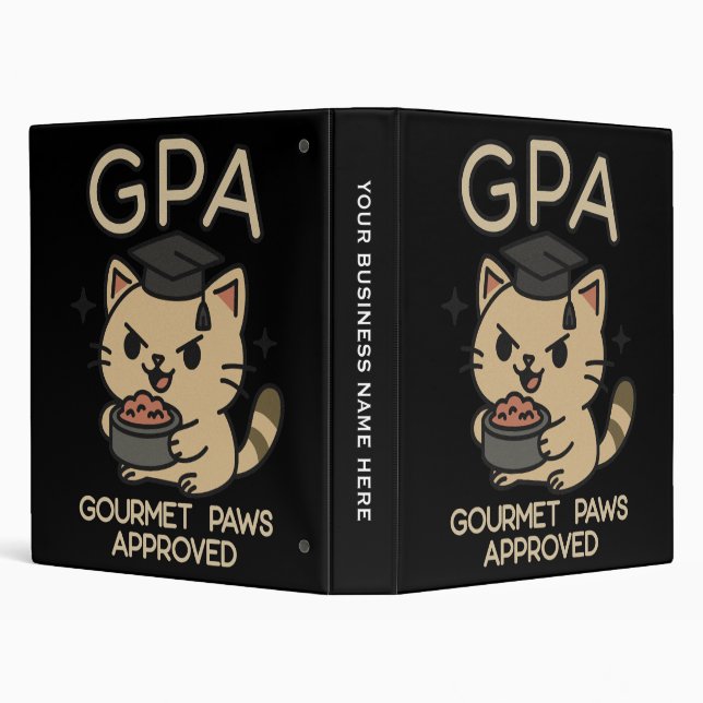 Cartoon Funny Scholar Cat Tuna Paws 3 Ring Binder (Background)