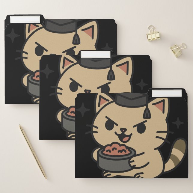Cartoon Funny Scholar Cat Tuna Paws File Folder (Set)