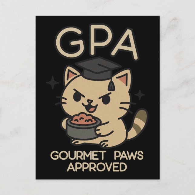 Cartoon Funny Scholar Cat Tuna Paws Holiday Postcard (Front)