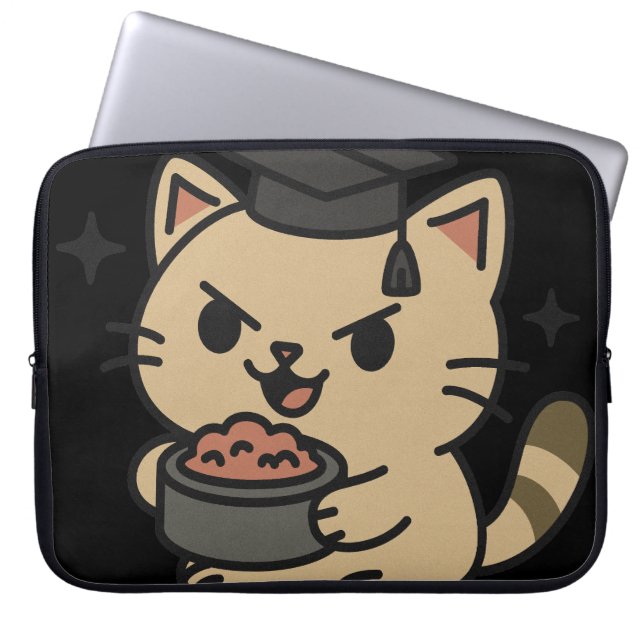 Cartoon Funny Scholar Cat Tuna Paws Laptop Sleeve (Front)