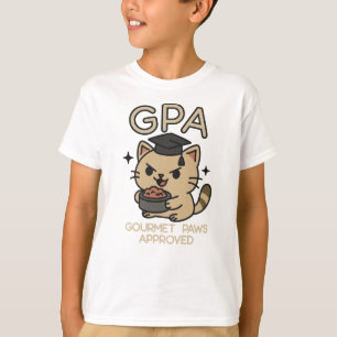Cartoon Funny Scholar Cat Tuna Paws T-Shirt