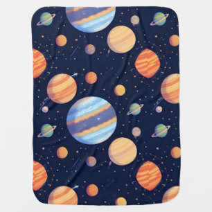 Cartoon Galaxy Kids Design Planets & Stars🌟 Baby Blanket