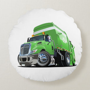 Cartoon garbage truck round pillow