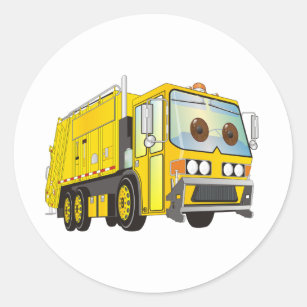 Cartoon Garbage Truck Yellow Classic Round Sticker