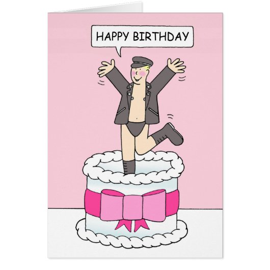 Cartoon Gay Birthday Man Leaping from a Cake (Front)