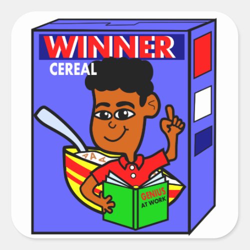 Cartoon Genius Box on Cereal Box Square Sticker
