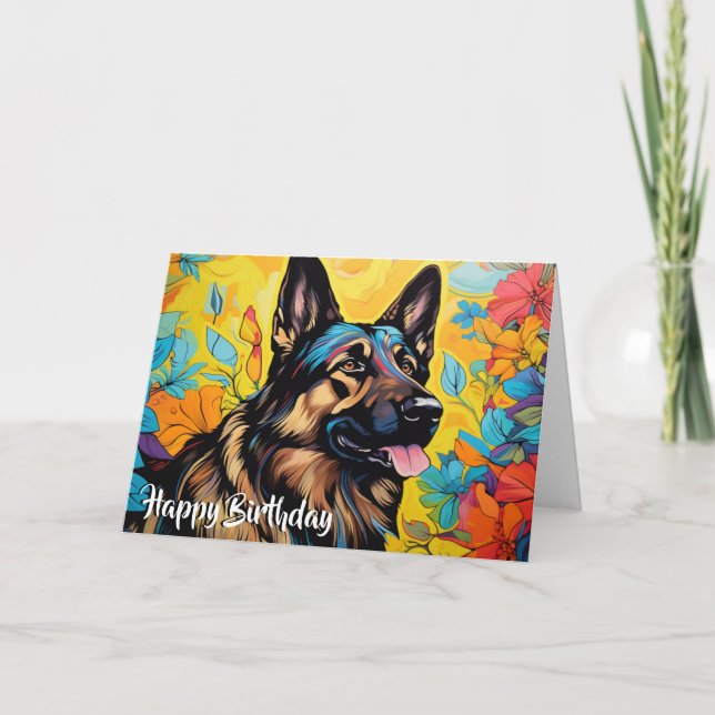 Cartoon German Shepherd in a Garden Custom  Card (Front)