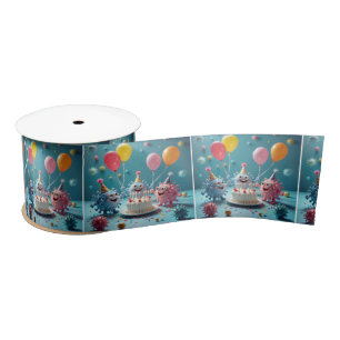 Cartoon Germs Celebrating a Birthday Satin Ribbon