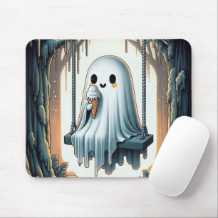 Cartoon Ghost Eating an Ice Cream Cone Mouse Pad