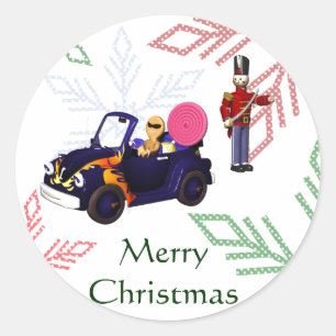 Cartoon Gingerbread Cruising in a Toy Car Classic Round Sticker
