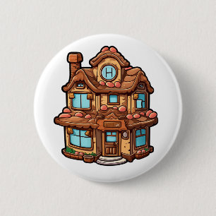 Cartoon gingerbread house button