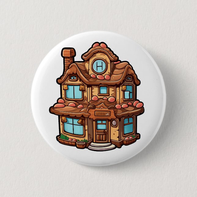 Cartoon gingerbread house button (Front)